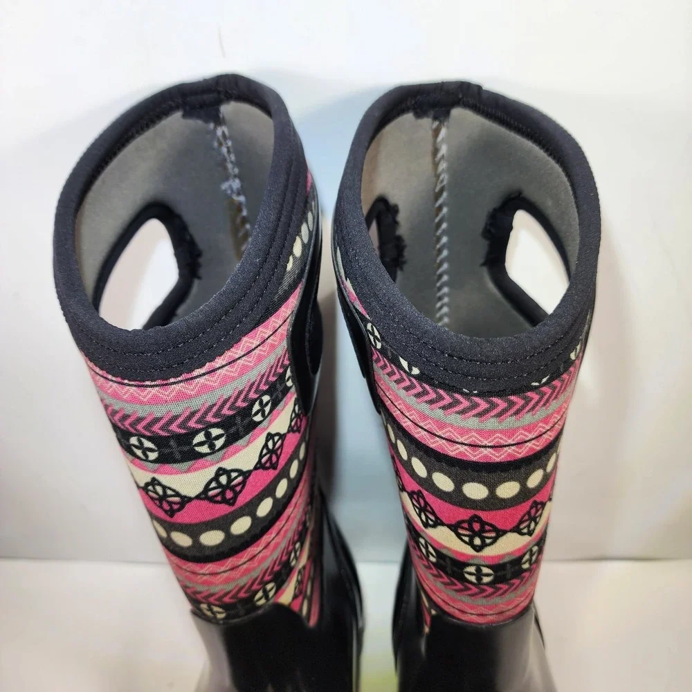 BOGS Classic Boots Pink Patternstripe Youth 5 Snow Rain Insulated Waterproof EUC